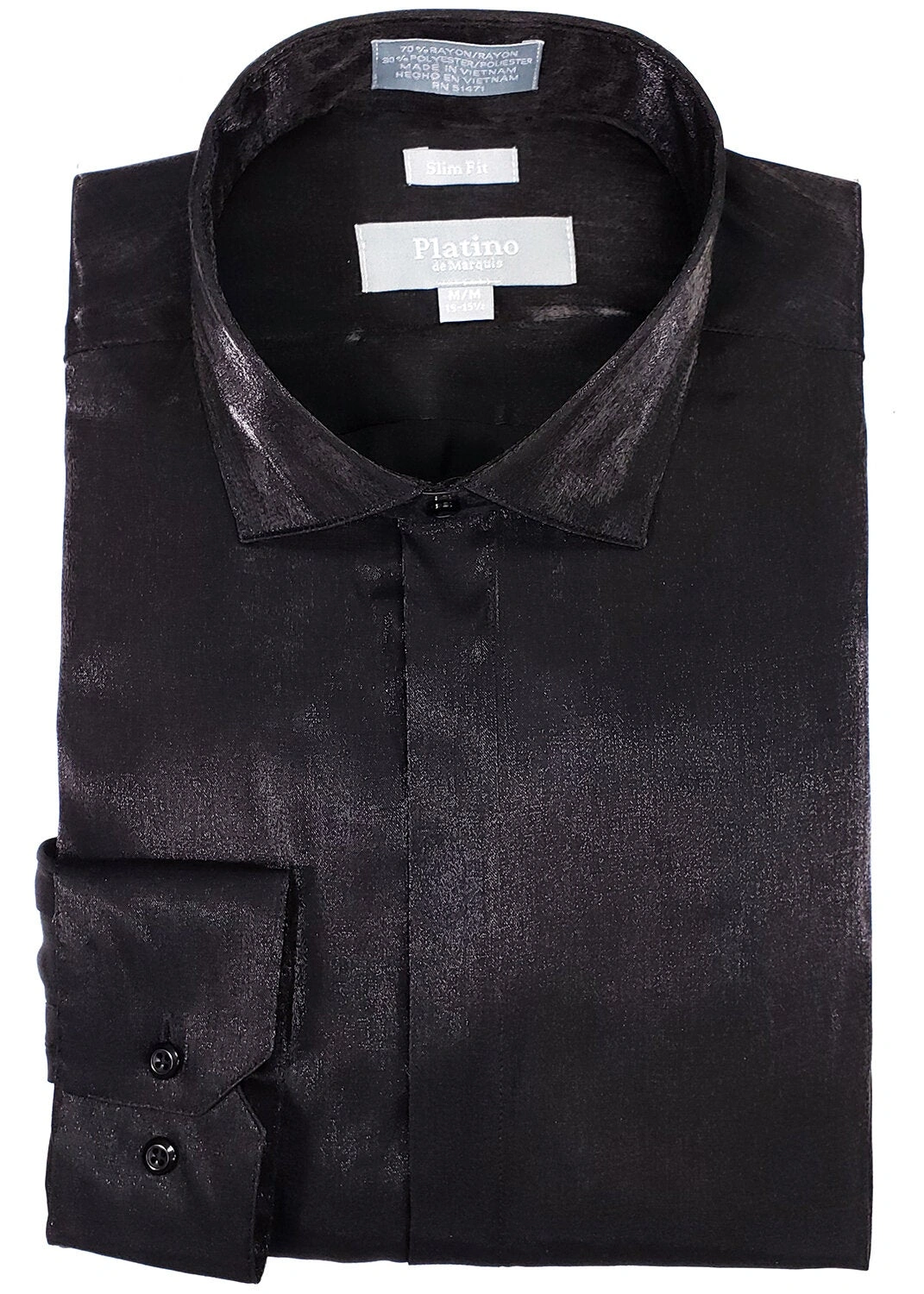 Platino Slim Fit Satin Hemdbluse – Elegantes Schwarz für jeden Anlass.